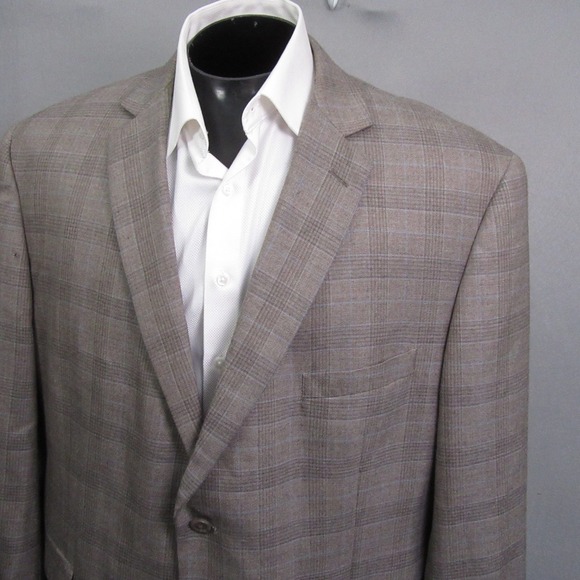 Pronto Uomo Sport Coat 52R Tan Plaid Wool Blend Two Button Double Vent - Picture 1 of 13